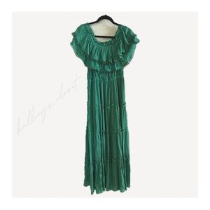 PinkBlush Green Off Shoulder Eyelet Tiered Maxi Dress - Medium